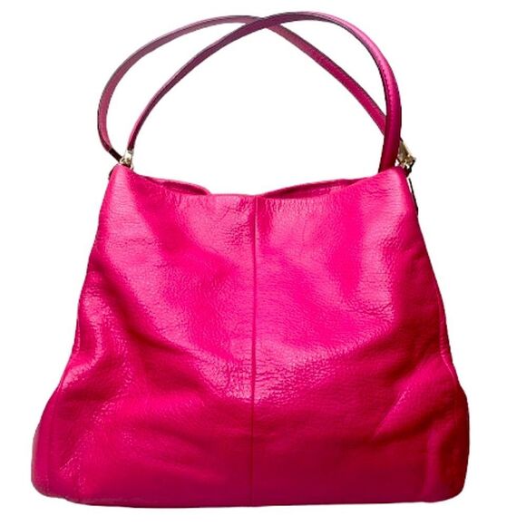 COACH Madison Phoebe Tumbled Hot Pink Leather 3 Section Shoulder Bag VINTAGE - Picture 3 of 17